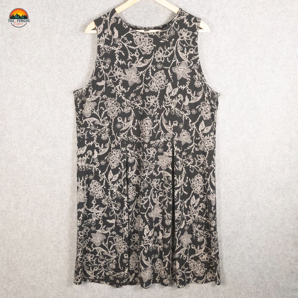 J. Jill Mini Dress Black White Floral Round Neck Sleeveless Pullover Women's L